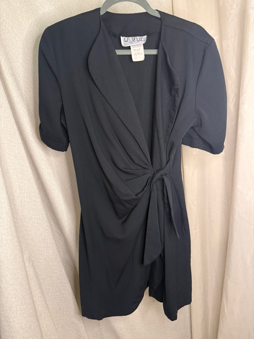 La Belle Vintage Black Wrap Dress with Front Tie